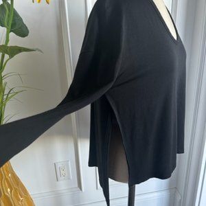 Free Wilfred Black Knit High Side Slit Knit Top